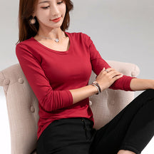 T-shirt Slim Pure Cotton 95% Women T-shirt Long-sleeved for Female Thin Tops Woman Tees Shirt