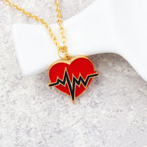 Red Heart Necklace Black/White Color Heartbeat Wave Heart Pendant Necklace