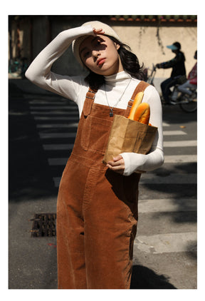 Brown Corduroy Jumpsuits Women Autumn Straight Baggy Loose Casual Wide Leg Trousers Female