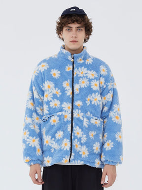 Cotton Padded Thick Parkas Jackets Daisy Print Fleece Warm Full Zip Coats