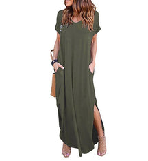 Plus Size 5XL Sexy Women Dress Summer 2022 Solid Casual Short Sleeve Maxi Dresses