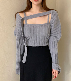 Camisole Knitted Cardigans Women Two Piece Sets 2021 Autumn Sweater Jacket Woman