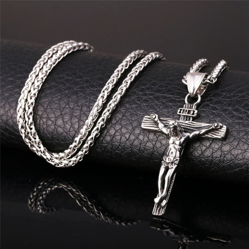 Jesus Cross Necklace for Fashion Gold color Cross Pendent with Chain Necklace Jewelry Gifts