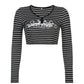 Goth Print Tops Stripe Cute T-Shirts Dark Academia Techwear Button Up V Neck Half Sleeve Sweat Shirts
