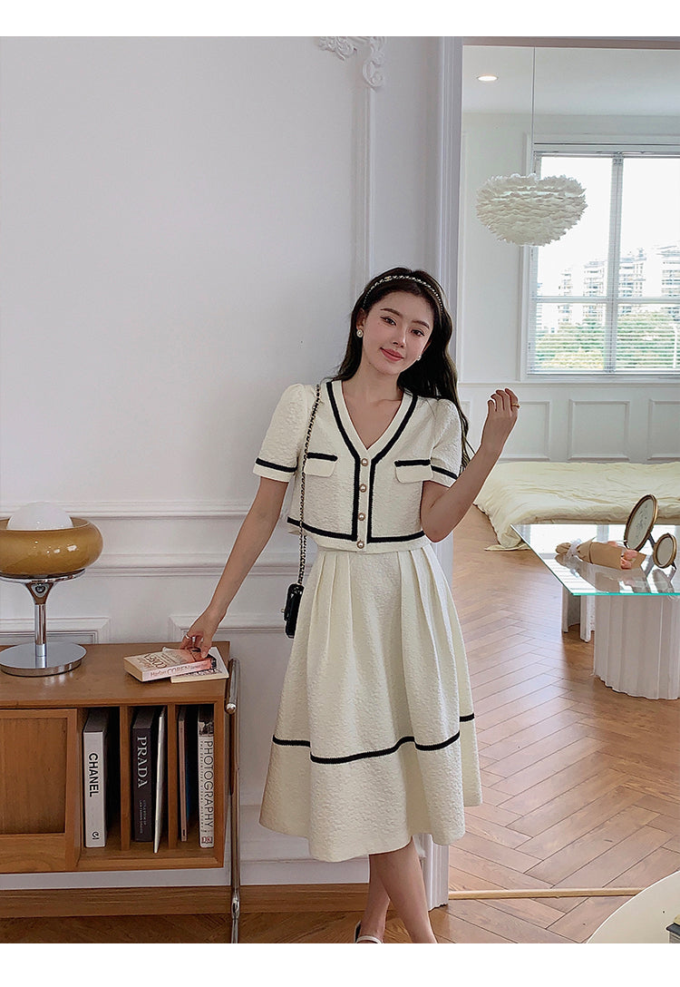 Vintage Summer Short Sleeve Top + High Waist Mini Skirt Suits Ensemble Femme