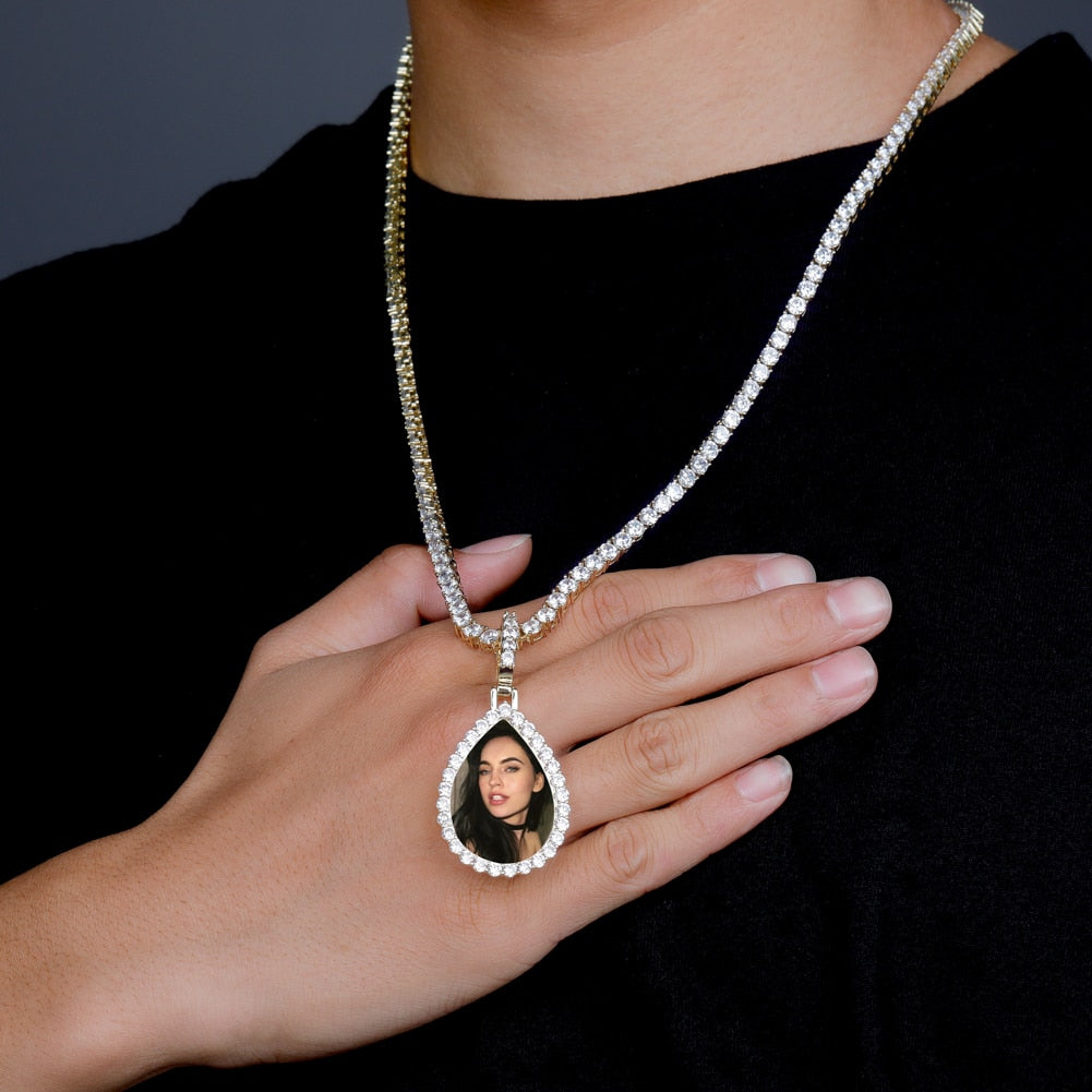 Custom Photo Pendant  Drop-shaped Medal Pendant Necklace  Hip Hop Jewelry