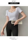 French Clavicle Square Collar Tops Women High Waist Croped Top Short Sleeve T-shirt Female