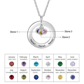 Circle Necklace with 1-3 Birthstones Custom Round Pendant Name Necklace