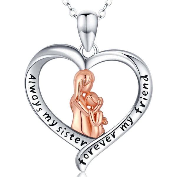 925 Sterling Silver Good Sister Heart Pendant Good Friend Rose Gold necklace jewelry for Sisters Valentine's Gift