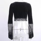 Ins Goth Sexy Women Gothic Crop Top Flare Long Sleeve Lace Hollow Out Black  V-neck T-shirt