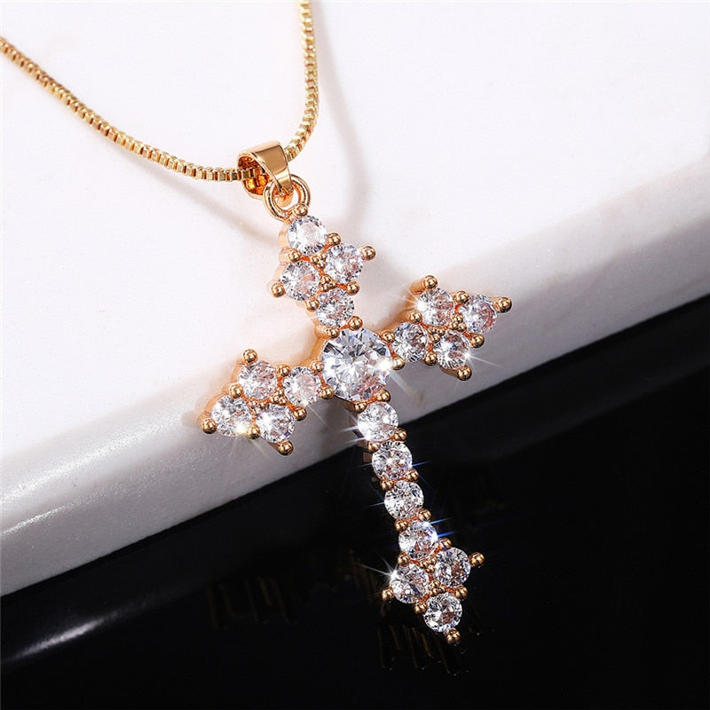 Cross Necklace Fashion White/Rose Red/Green Blue for Women Shiny Stylish Party Accessories