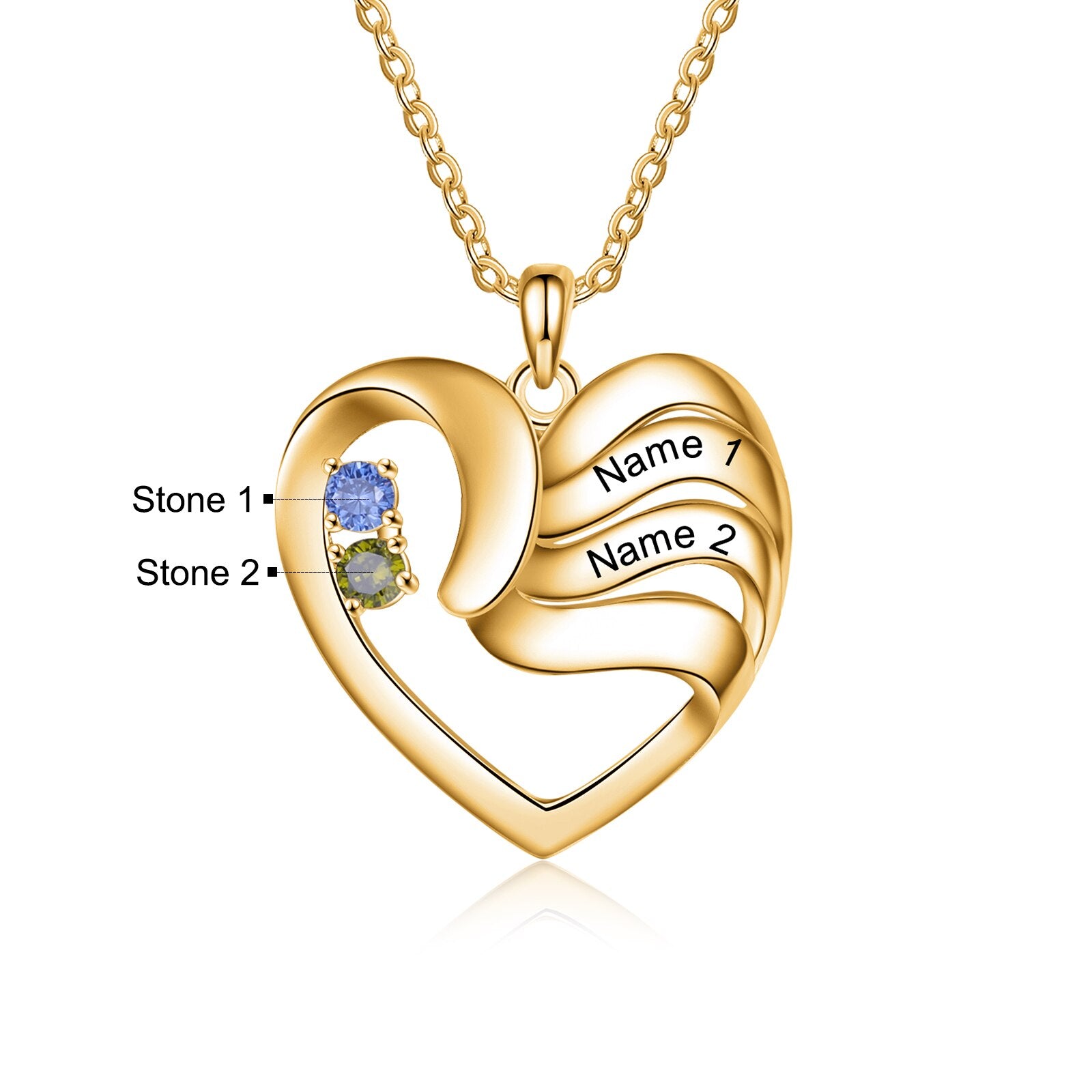 2-5 Names Customized Birthstone Fashion Memorial Heart Necklace