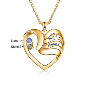 2-5 Names Customized Birthstone Fashion Memorial Heart Necklace