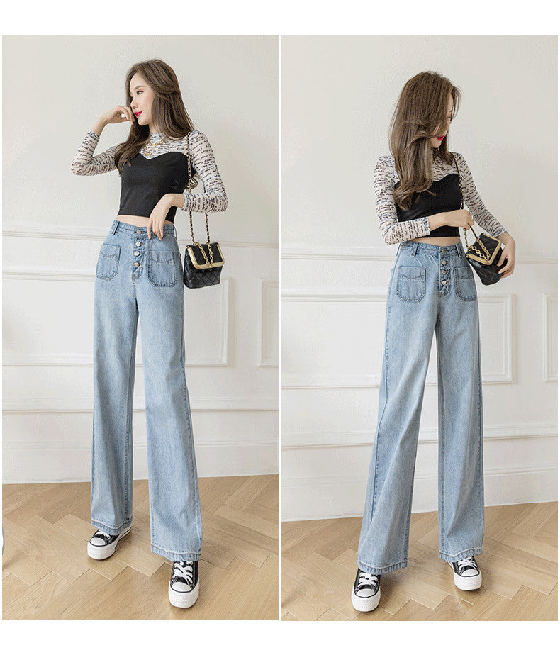 Women's Loose Straight Denim Trousers Female High Waist Wide Leg Pants high street