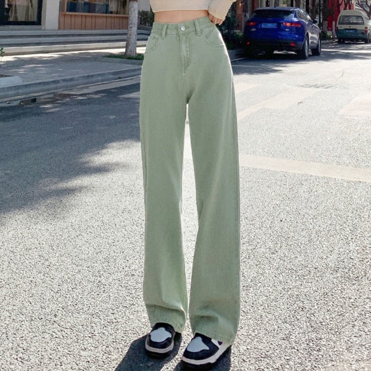 Spring Women Long Jeans Trousers Wide Leg Ladies Floor-Length Pants