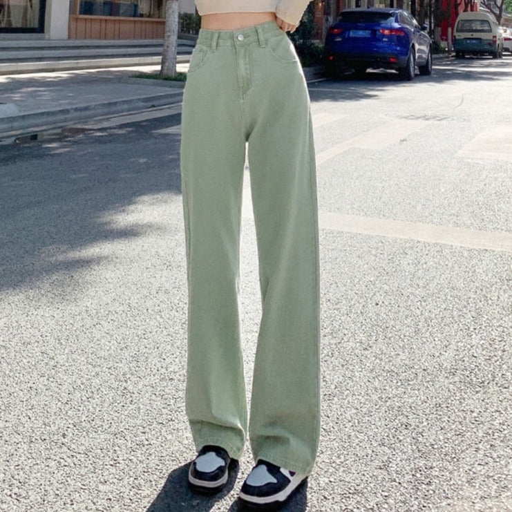 Spring Women Long Jeans Trousers Wide Leg Ladies Floor-Length Pants