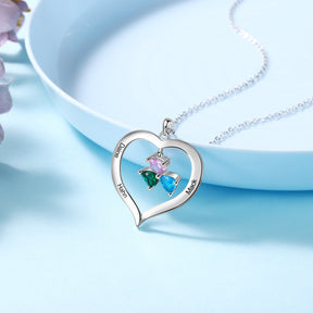 Personalized Heart Name Necklace with 1-8 Engraving Birthstone Pendant