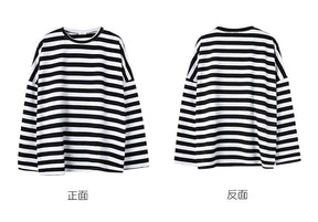 Women harajuku Striped Tshirt Long Sleeve O-Neck T-Shirts Casual oversized T Shirt