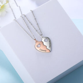 Name Engraving BFF Necklace Customized Rose Gold Silver Color Heart Couple Pendants