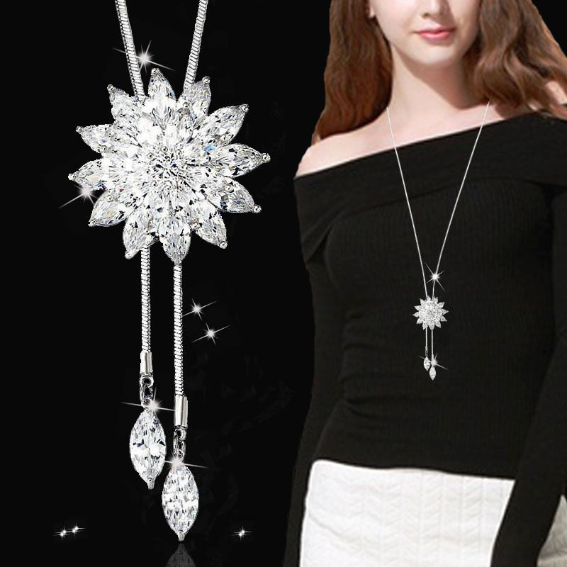 Lange Halsketten und Anhänger für Damen Collier Femme Geometric Fashion Crystal Jewelry