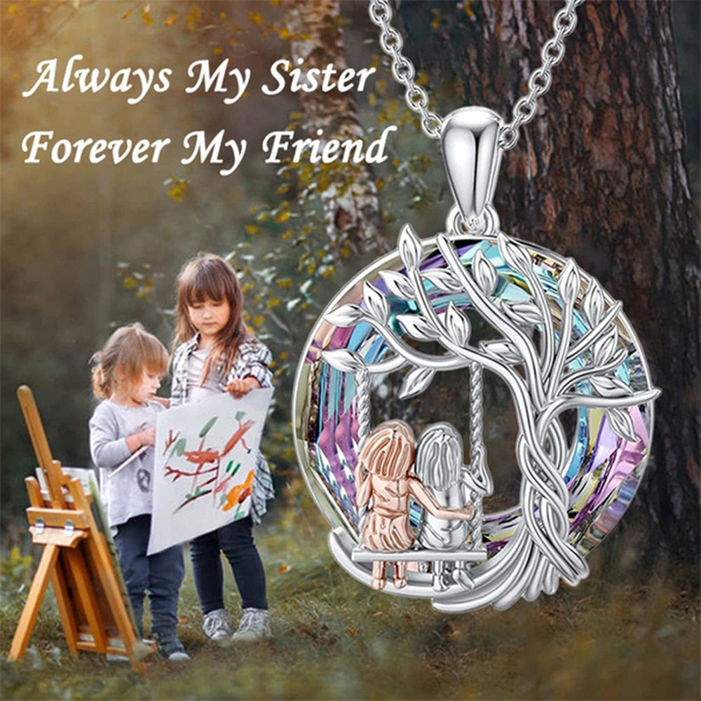 Friendship Round Sisters Pendant Necklace Natural Crystal Sisters Jewelry necklace