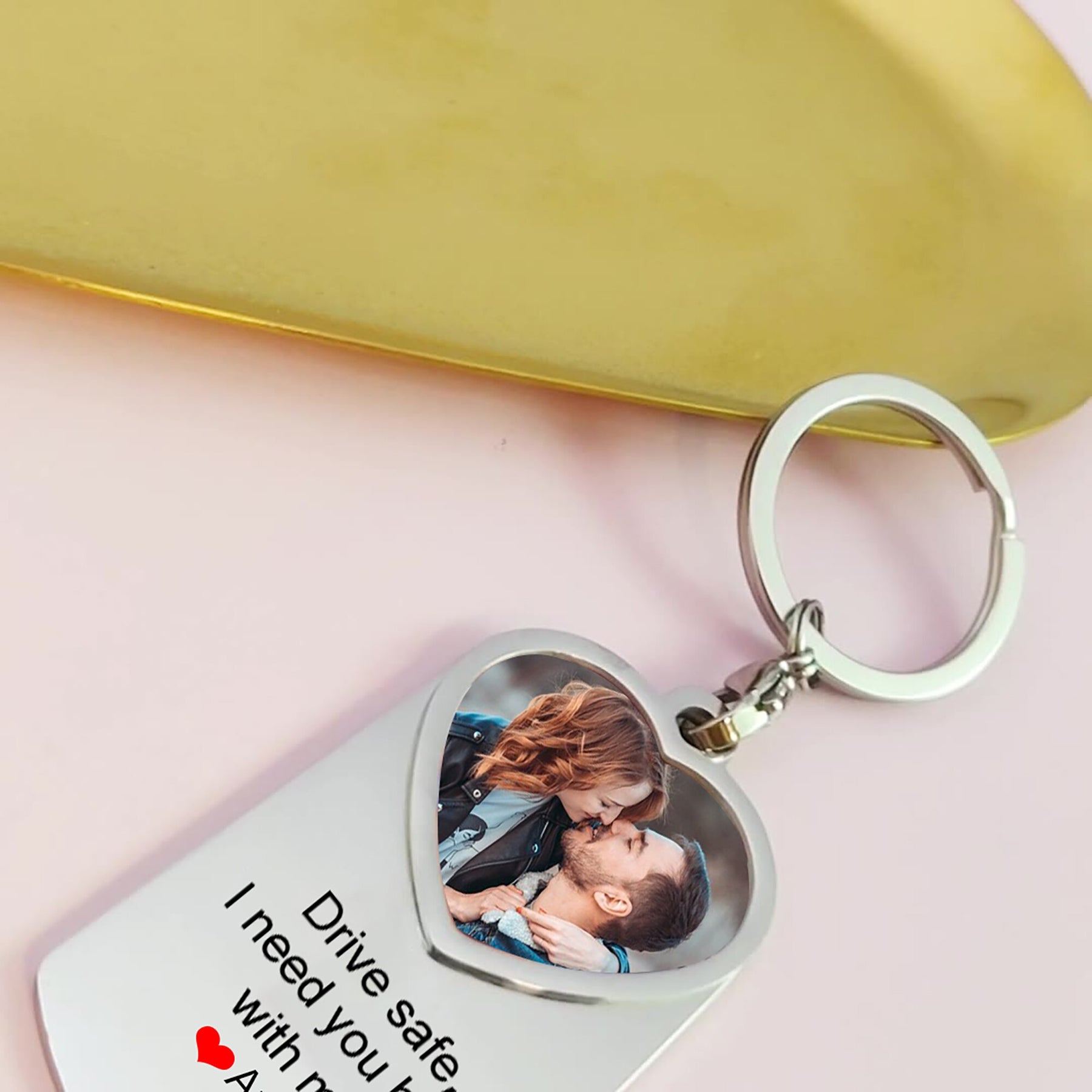 Stainless Steel Car Keyring Personalised Photo With Text Memory Gifts