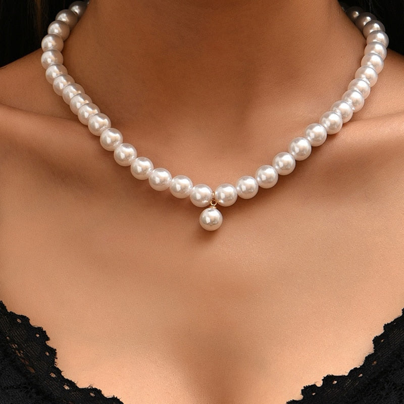 Trend Schmuck Hochzeit Große Perlenkette Für Frauen Mode Weiße Imitationsperle Choker