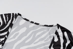 Zebra stampa manica lunga scollo a V fasciatura sexy mini abito streetwear abiti da festa