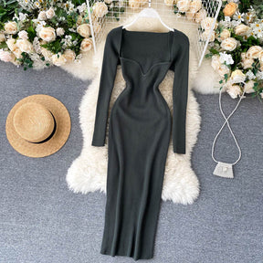 Strapless Ribbed Knitted Bodycon Dress Women Winter Long Sleeve Midi Sweater Dress