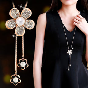 Collier Femme Long Gray Crystal Necklaces & Pendants for Women Round Statement Necklace