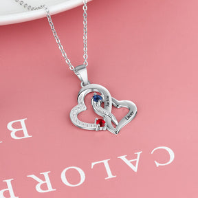 Customized 2 Birthstones Intertwined Heart Necklace Wedding Jewelry