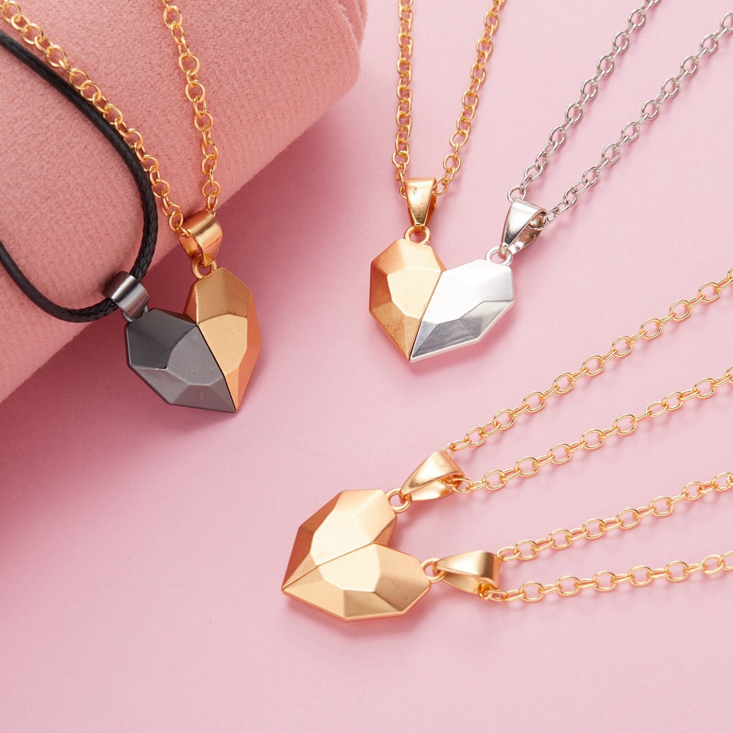 Collana magnetica sfaccettata a distanza per amanti della collana con ciondolo a forma di cuore punk da 2 pezzi