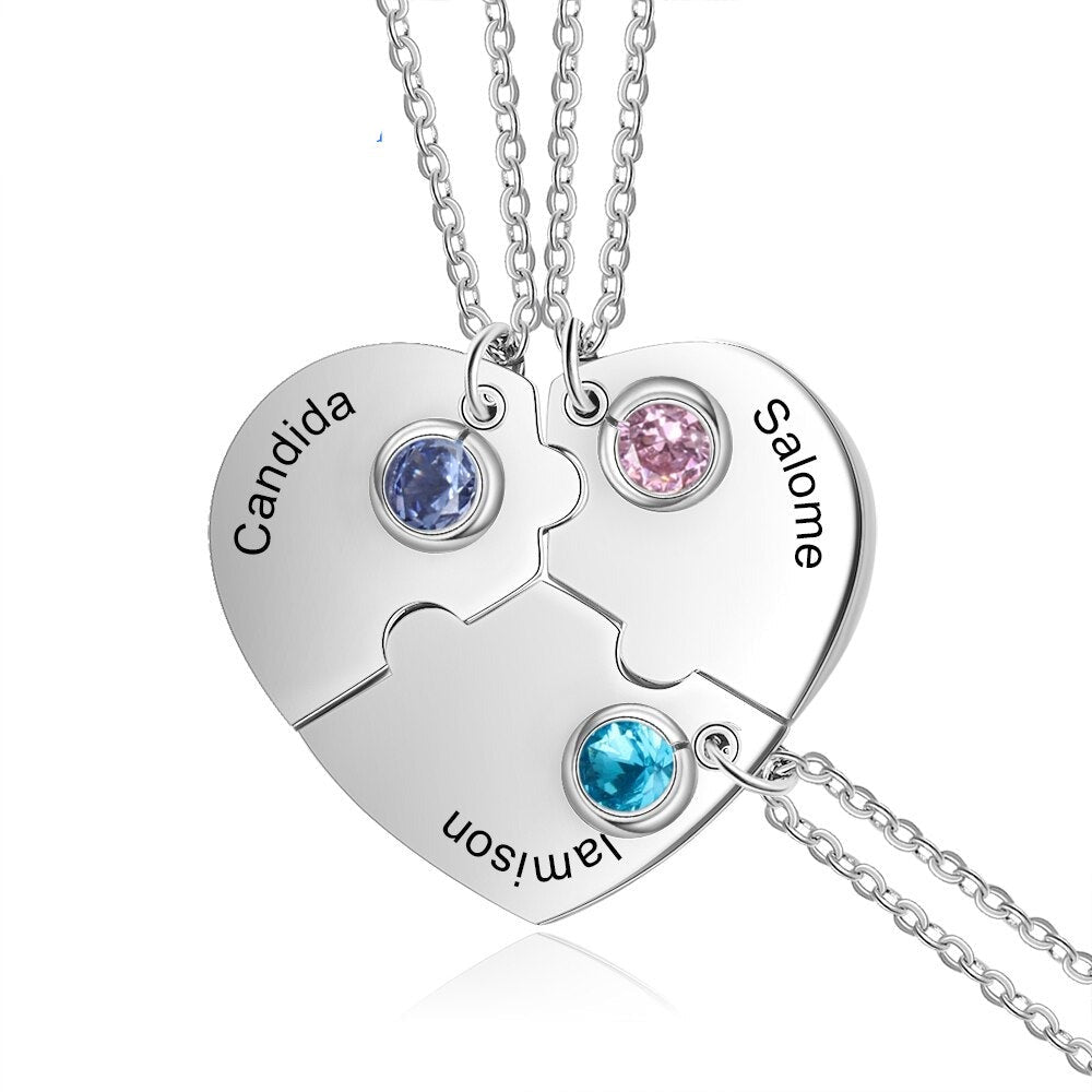 3pcs/Set Personalized Heart Birthstone Best Friend Necklace