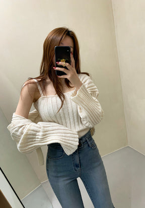 Camisole Knitted Cardigans Women Two Piece Sets 2021 Autumn Sweater Jacket Woman