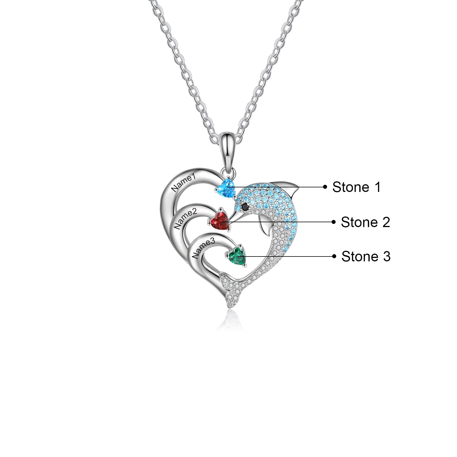 Delicate Dolphin 2-8 Name Necklace Customized Heart Pendant