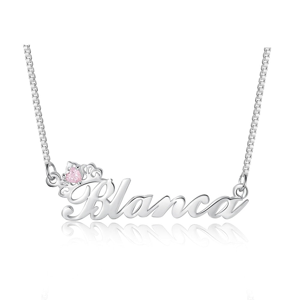 Crown Nameplate with Birthstone Custom Name Letter Necklace