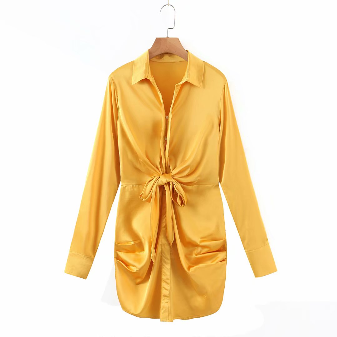 mini dress summer long sleeves women irregularity pleated vocation style loose white shirtdress