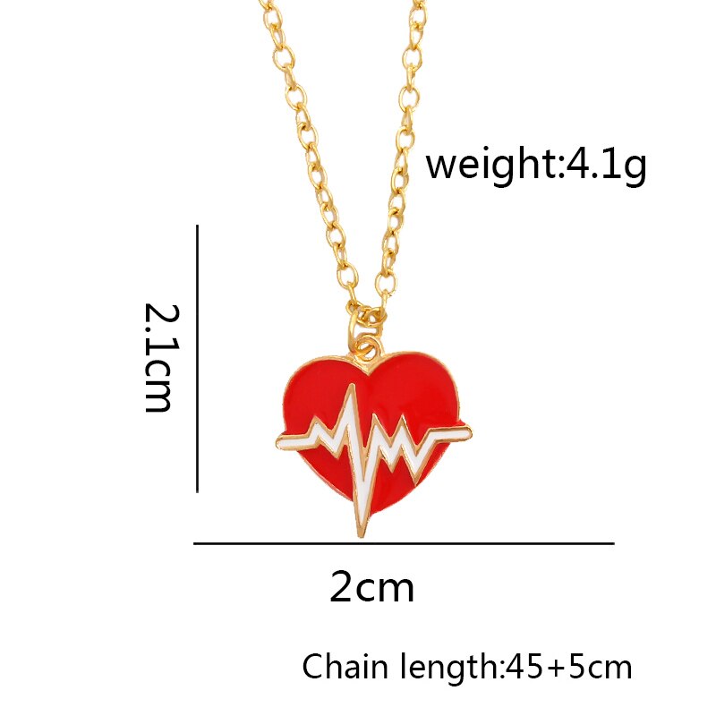 Red Heart Necklace Black/White Color Heartbeat Wave Heart Pendant Necklace