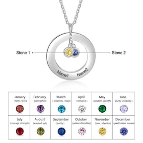 Circle Necklace with 1-3 Birthstones Custom Round Pendant Name Necklace