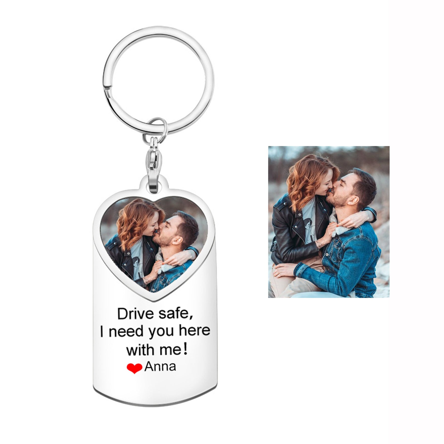 Stainless Steel Car Keyring Personalised Photo With Text Memory Gifts