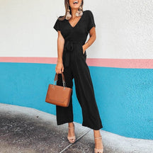 Summer 2022 Streetwear V-neck Jumpsuit Beach Elegant Party One Piece Black Rompers