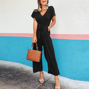 Summer 2022 Streetwear V-neck Jumpsuit Beach Elegant Party One Piece Black Rompers