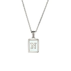 18K Golden Chain Necklaces Male Square Natural Shell Initial Letters Pendant Stainless Steel Jewelry