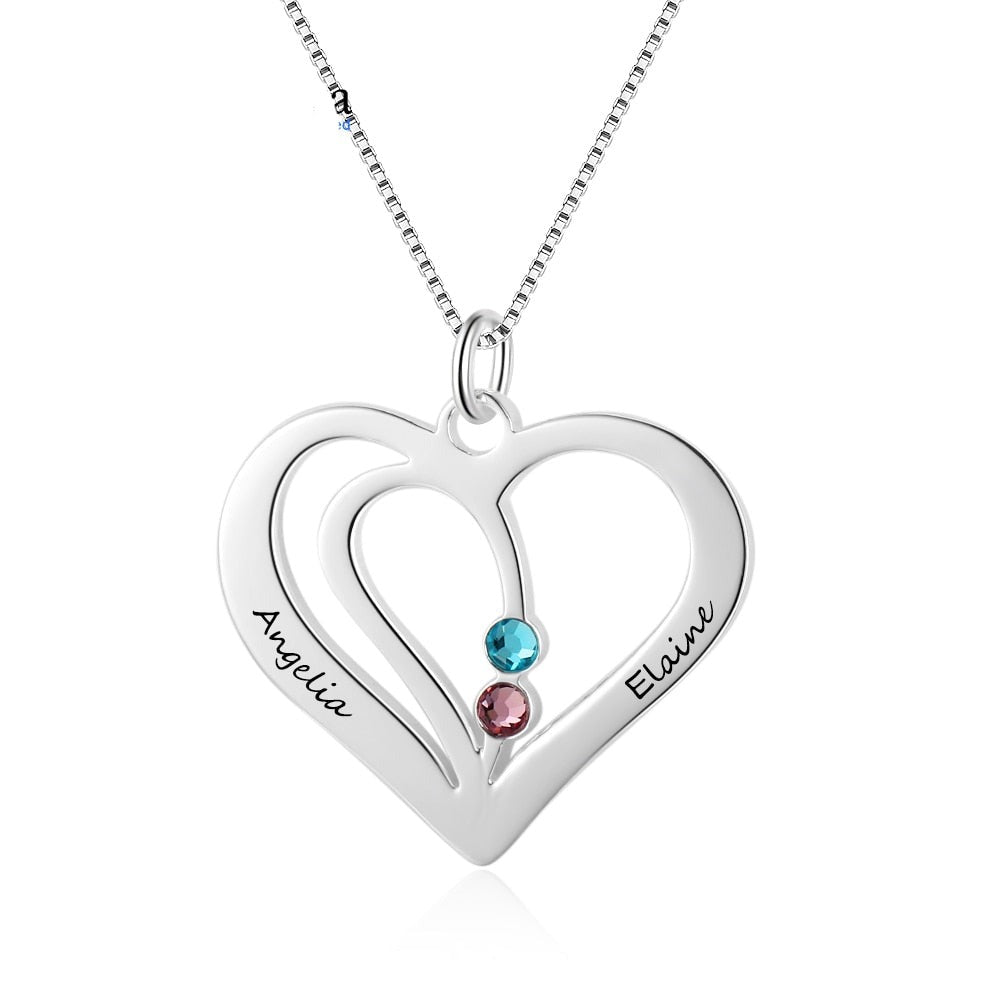 Collane e ciondoli con cuore personalizzato con nome inciso Birthstone