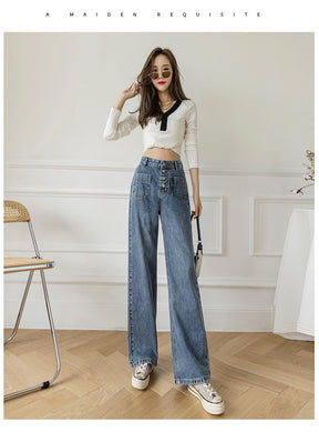 Women's Loose Straight Denim Trousers Female High Waist Wide Leg Pants high street