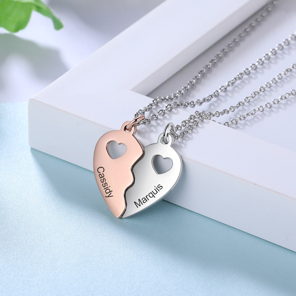 Nome Incisione Collana BFF Ciondoli coppia cuore colore argento oro rosa personalizzati