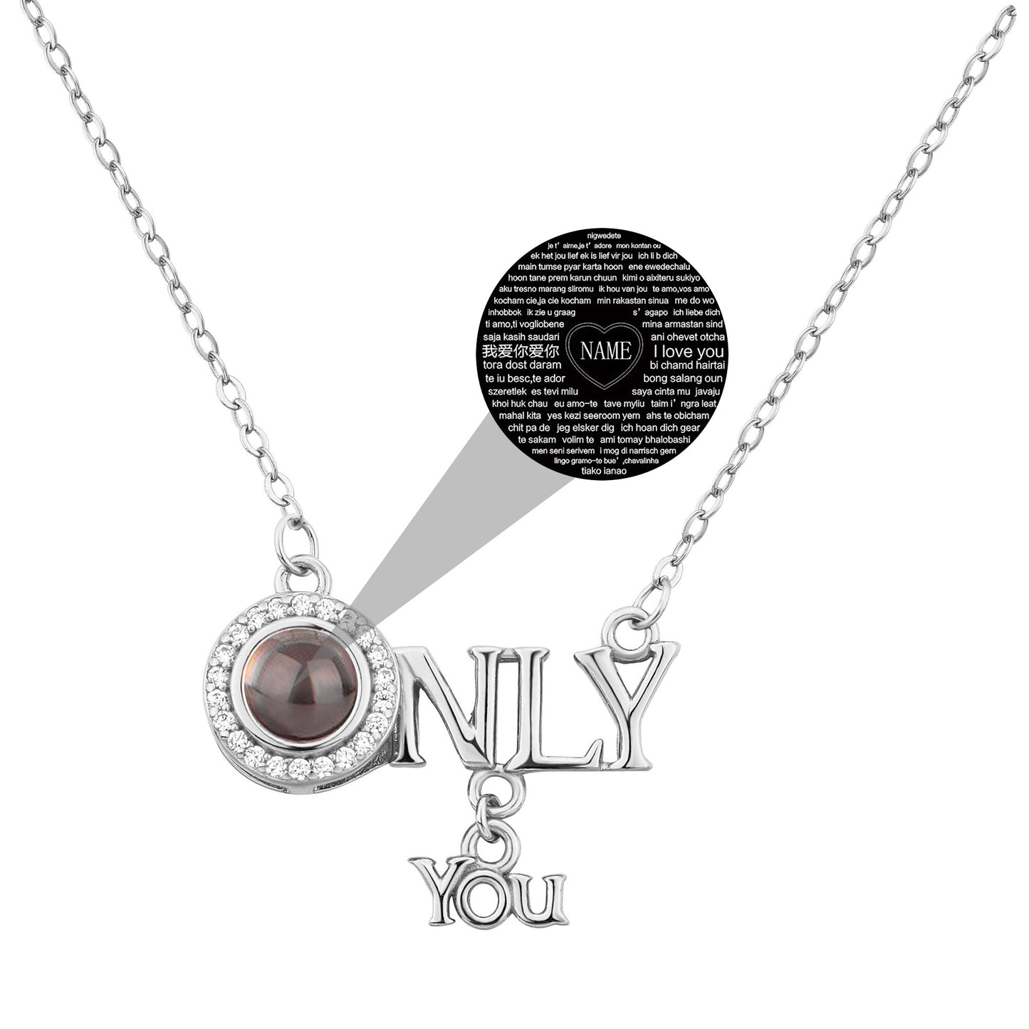 Customized 925 Silver 100 languages Projection Necklace Couple Memory Gifts