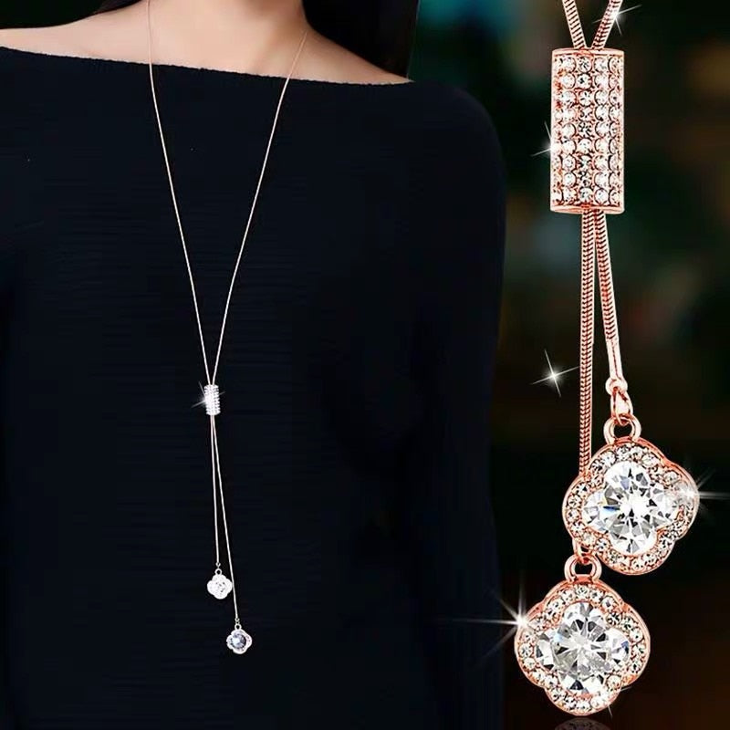 Collier Femme Long Gray Crystal Necklaces & Pendants for Women Round Statement Necklace