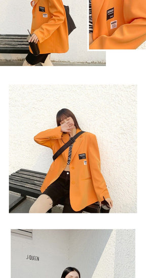 Oversize Blazer Women Autumn Loose Wide Shoulder Suit Coats Casual Label Blazers Female