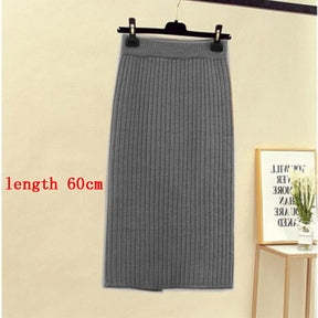 High Waist Women Knitted Skirt Spring Autumn Fashion Rib Skirt Elegant Midi Skirt